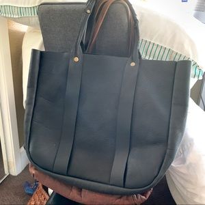 Black Full Grain Leather Tote Handcrafted